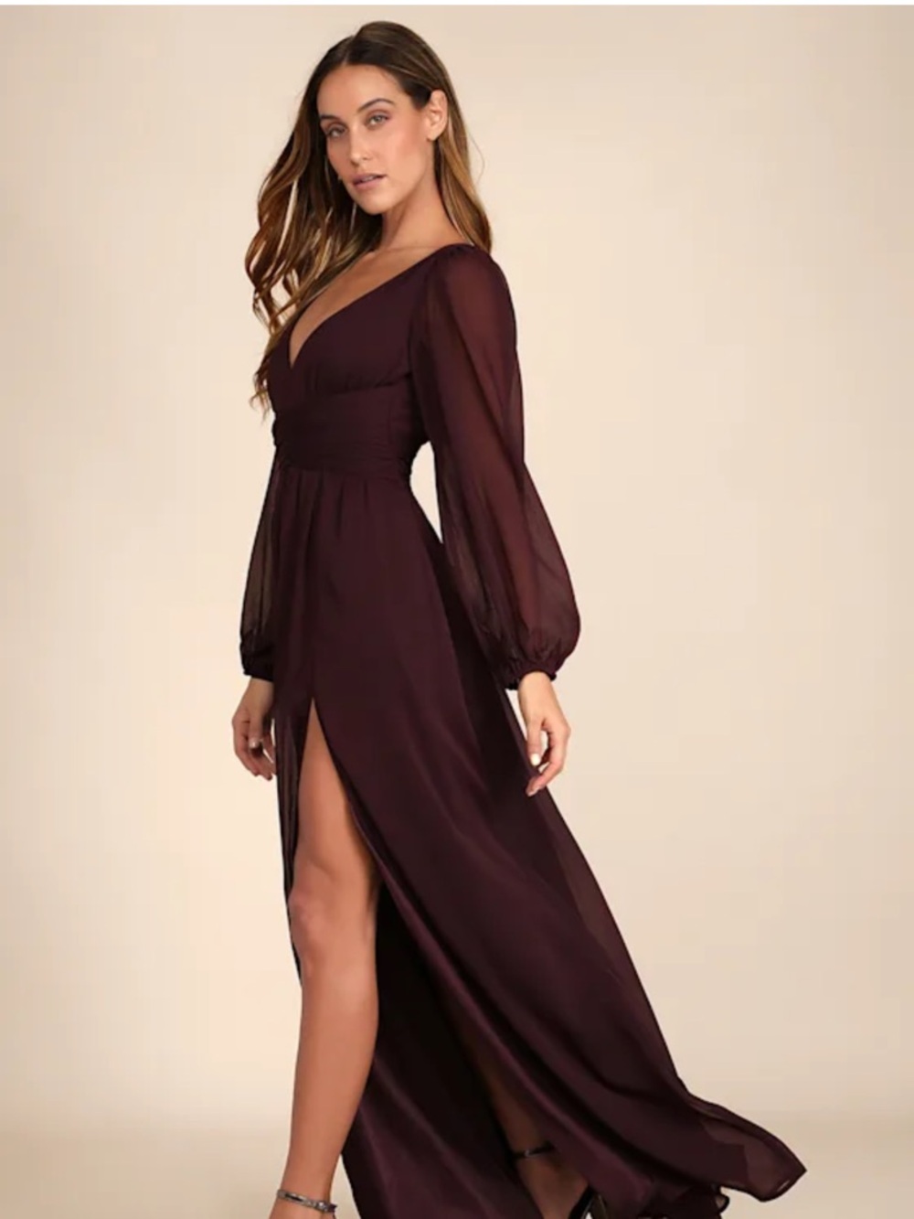 Enchant My Love Dark Purple V-Neck Long Sleeve Maxi Dress - Picture 2 of 5